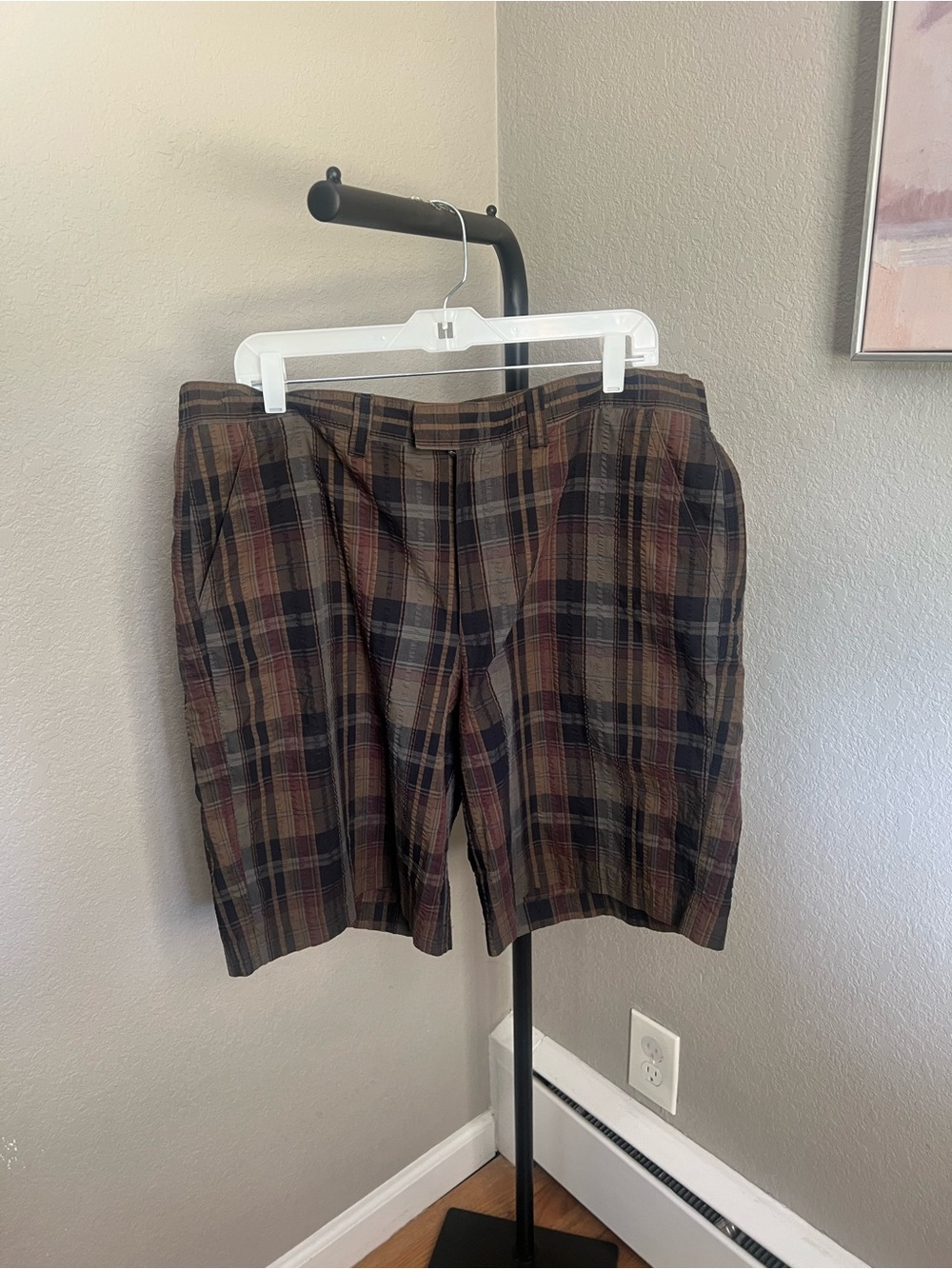 Patagonia Men's Plaid Athletic Shorts in Brown and Black